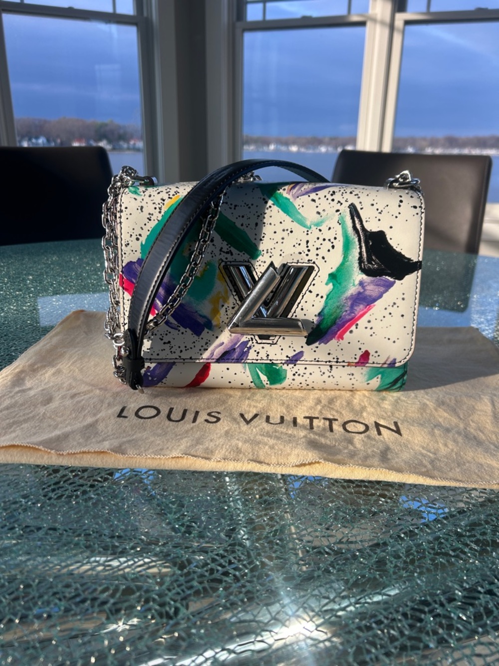 Louis Vuitton White Painted Twist MM with Multicolor Brushstrokes